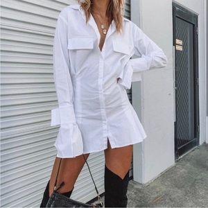 Lioness White Button Up Long Sleeve Flare Dress